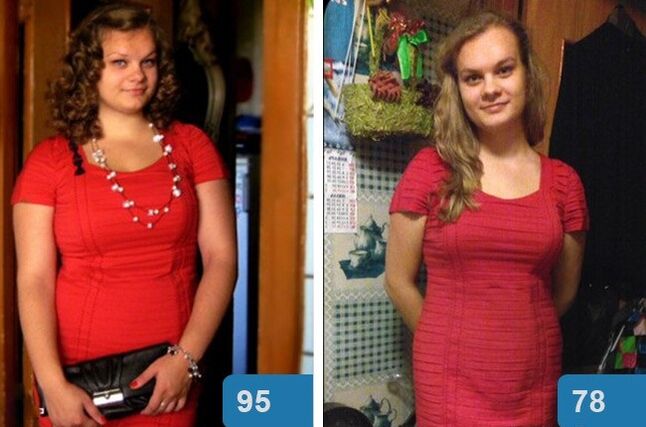 Девојка пред и после слабеење за 4 недели на диетата Maggi